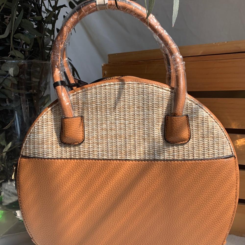 Faux Leather Straw Handbag